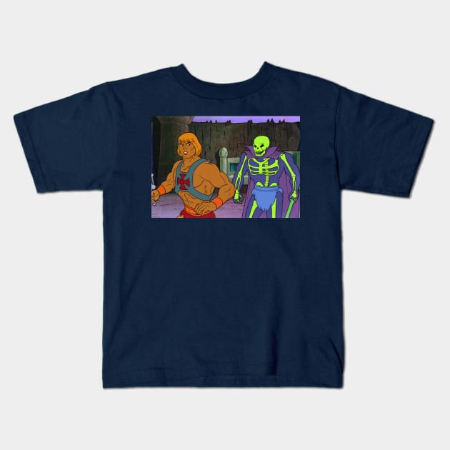 He-Man faces Scare Glow! Kids T-Shirt by SpikeyTortoiseComics